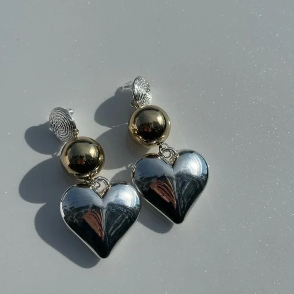 Anthropologie Gold and Silver Heart Drop Earrings - Picture 2 of 5